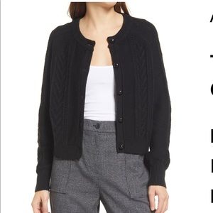 Treasure & Bond Black Crop Cable Knit Cardigan Size Small
